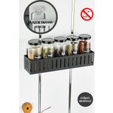 vipgross 5Lİ METAL DUVARA ASILABİLİR BAHARATLIK SETİ - METAL RAFLI BAHARATLIK - SİYAH 30 CM RAF