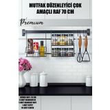 Vipgross Mutfak Düzenleyici Çok Amaçlı 70 cm Raf (6 Baharatlık-1 Stant-1 Retro Sepet-10 Kanca)
