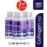 Vipuren Kolajen - Collagen Vip | %100 Saf 5 Tip Hidrolize Kolajen , Ceramide , Elastin + Vitamin & Mineral 180 Tablet