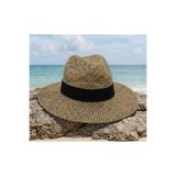 Virabio leather products Virabio Kadın %100 Doğal Hasır yosun Şapka Siyah Şeritli Yazlık Güneş Plaj Şapkası Fedora