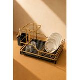 ViraCasa 2 Katlı Alüminyum Bulaşıklık Gold Kurutmalık Çatal Kaşıklık ve Damlalık Tepsili 55X35 cm