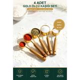 Viracasa 4'lü Gold Ölçü Kaşığı Seti Ahşap Saplı Paslanmaz Çelik Ölçek 15-5-2,5-1,25 ml