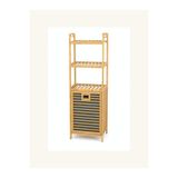 Viracasa Bambu 2 Raflı Çamaşır Sepeti ve Banyo Düzenleyici, Eğimli Çıkarılabilir Bezli Kirli Çamaşır Dolabı, 40x30x120 cm