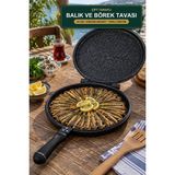 Viracasa Çift Taraflı Balık ve Börek Tavası 30 cm Döküm Granit Hamsi Tavası Yerli Üretim