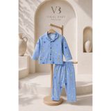 VIRAL BABY %100 Pamuklu Safari Hayvan Desenli Düğmeli Bebek Pijama Takımı Mavi