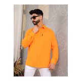 Viranes Turuncu Oversize(GENİŞ KALIP)tek Cepli Krinkıl Keten Pamuk Erkek Gömlek