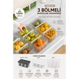 Virela Home 3 Bölmeli Buzdolabı Organizatörü Çıkarılabilir Bölmeli Sebzelik ve Meyvelik Düzenleyici Şeffaf