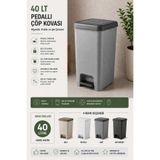 Virela Home 40 LT Pedallı Çöp Kovası Kilitli Kapaklı Banyo Mutfak Ofis Çöp Kutusu Gri