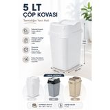 Virela Home 5 LT Sallanan Kapaklı Çöp Kovası Kilitlenebilir Kapaklı Mini Çöp Kutusu Mutfak Banyo Ofis Masaüstü Beyaz