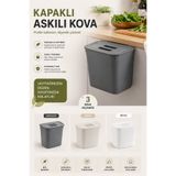 Virela Home Kapaklı Askılı Çöp Kovası Mutfak Dolap İçi Çöp Kovası Tezgah Askılı Atık Kovası Antrasit