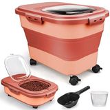 Viretec Köpek Maması Saklama Kabı, 20 lb Hava Geçirmez Katlanabilir Evcil Hayvan Kedi Maması Kabı Takılabilir Tekerlekler ve Kepçe, Tahıl Pirinç Unu Şeker Pembe için Kuru Gıda Saklama Kutusu