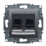 Visage Data + Nümeris Telefon Prizi (RJ45 Cat5E + Cat3), Füme (Mekanizma + TuşKapak)