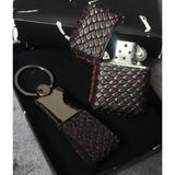 Visale Store % 100 Deri Kişiye Özel Hediyelik Anahtarlık Benzinli Çakmak Set -Kırmızı Siyah
