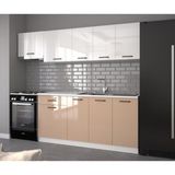 Visas Concept 240 Cm Güneş Hazır Mutfak Dolabı Parlak Hıgh-Gloss Aspiratör Modüllü Beyaz Ve Cappucino ( TEZGAH DAHİL)