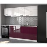 Visas Concept 240 Cm Hıgh Gloss Kapak-Beyaz-Mürdüm- Bugra Hazır Mutfak Dolabı- Aspiratör Modüllü - Demonte