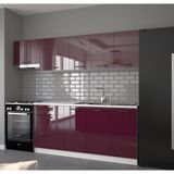 Visas Concept 240 Cm Hıgh Gloss Kapak- Mürdüm- Sümbül Hazır Mutfak Dolabı- Aspiratör Modüllü - Demonte