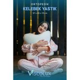Visco Kelebek Yastık - Özel Ortopedik Boyun Destekli Visco Yastık Pembe 57X45x13