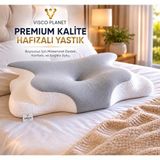 Visco Planet Ortopedik Visco Boyun Yastığı Memory Foam Boyun Destekli Ergonomik Uyku Yastığı 62x42x13/10 cm