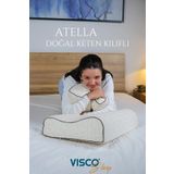 visco sleep Ortopedik Visco Yastık Boyun Destekli Yastık Visko Yastık Atella Doğal Keten Kılıflı 60x40x14-12 cm