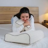 Visco Sleep Ortopedik Yastık Visco Yastık Atella Boyun Destekli Yastık Doğal Keten Kılıflı Yastık 60x40x14-12 cm - 60 x 40 x 12 x 14 cm - Krem