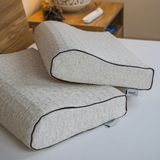 Visco Sleep Ortopedik Yastık Visco Yastık Aylona Boyun Destekli Yastık Doğal Keten Kılıflı Yastık 55x35x11-7 cm - 55 x 35 cm - Krem