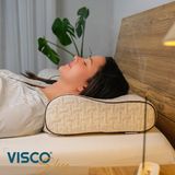 Visco Sleep Ortopedik Yastık Visco Yastık Boyun Destekli Yastık Velicia Doğal Keten Kılıflı Yastık 55x35x12-10 cm - 55 x 35 cm - Krem