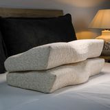 Visco Sleep Ortopedik Yastık Visco Yastık Hermosa Boyun Formu İçin Özel Tasarım Doğal Keten Kılıflı Yastık 60x35x11-7 cm - 60 x 35 x 11 cm - Krem