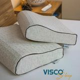 Visco Yastık Ortopedik Boyun Destekli Yastık Aylona Doğal Keten Kılıflı Yastık 55X35x11-7 Cm