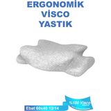 Viscoday Ortopedik Visco Yastık Boyun Fıtığı Boyun Düzleşmesi Boyun Destekli Güzellik Yastığı - Gri - 60 x 40 x 12 x 14 cm