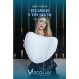 Viscolux Diz Arası Ortopedik Yastık - V Model Diz Arası Yastık Visco Yastık Pembe 25x25x15