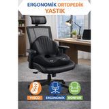Viscomina Ortopedik Bel Destek Yastığı Visco Memory Foam Oyuncu Koltuğu Ofis Sandalyesi Sırt Bel Yastığı - Siyah - Siyah