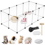 VISCOO 12 Panel Şeffaf Küçük Hayvanlar Oyun Parkı, 48 "x 24" x 16" Taşınabilir Pet Oyun Parkı, Plastik Muhafaza, Kobay, Tavşan, Gelincik, Hamster, Kirpi için Kapalı Açık Pet Çit için Köpek Oyun Kalemi