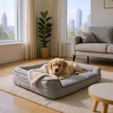 Viscopet Füme Gri Premium Sofa Blok Visko Sungerli Alezli Fermuarlı Yıkanabilir Köpek Yatağı - 60 x 75 cm - Füme - Gri