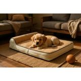 Viscopet Premium Cleopatra Blok Sungerli Alezli Fermuarlı Yıkanabilir Köpek Yatağı - 70 x 95 x 10 cm - Kahve - Krem