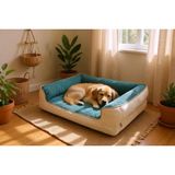 viscopet Premium Sofa Blok sungerli Alezli Fermuarlı Yıkanabilir Köpek Yatağı (Petrocream) (Large)