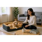 Viscopet Premium Sofa Blok Sungerli Alezli Fermuarlı Yıkanabilir Köpek Yatağı-S-Hardalsiyah - Hardal - Gri - 60 x 75 cm