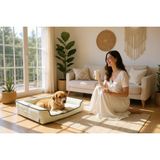 Viscopet Premium Sofa Blok Sungerli Alezli Fermuarlı Yıkanabilir Köpek Yatağı-S-Krem - 80 x 110 cm