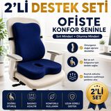 Viscora Ortopedik Sırt ve Oturma Minderi Seti – Bel, Sırt ve Kuyruk Sokumu Için Ergonomik Visco Destek - Lacivert - 45 x 40 x 20 cm