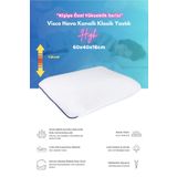 VİSCOTEX Hava Kanallı Klasik Boyun Destekli Visco Ortopedik Yastık (HİGH), 60x40x16cm. Beyaz-lacivert