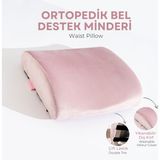 Viscotex Ortopedik Bel Destek Yastığı 38X33X12 cm Çıkarılabilir Kılıf ile Pembe Visko Malzeme