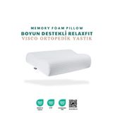 VİSCOTEX Relaxfit Çift Boyun Destekli Visco Ortopedik Yastık, 58x38x12/10cm, Beyaz