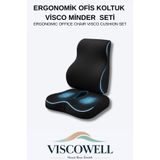 ViscoWell Oto Araç Ofis Koltuk Sandalye Sırt Bel Destek Minderi ve Visco Oturma Minderi