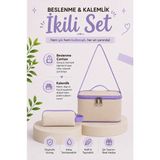 Visees Ilkokul 2'li Set Isı Yalıtımlı Termal Beslenme Çantası ve Kalemlik Seti - Lila - Krem