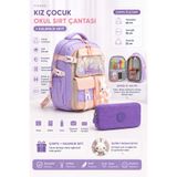 visees Kız Çocuk Okul Sırt Çantası Kalemlik Seti Tavşan Figürlü Çok Bölmeli- Mor