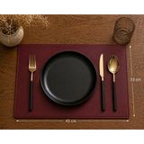 Visionario Çift Taraflı Kenarları Dikişli Deri Amerikan Servisi. Kahve Masa Matı - 33 x 45 cm - Bordo