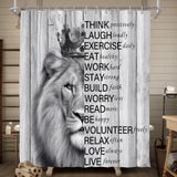 Visioun Aslan Motivasyonel İlham Verici Sözler Banyo için Duş Perdesi 72W*182H İnç Erkek Hayvan Ahşap Yaban Hayatı Küvet Dekoru Çiftlik Evi Batı Ülkesi Su Geçirmez Polyester Kumaş Seti 12 Kancalı