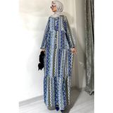 Viskon Bohem Desenli Tesettür Elbise - 00404 Mavi - 2