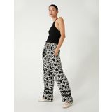 Viskon Bol Paça Pantolon Etnik Desenli Cepli Beli Bağlamalı