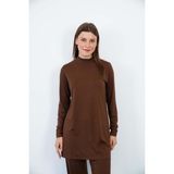 Viskon Dik Yaka Tunik-Kahverengi - 5XL