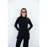 Viskon Dik Yaka Tunik -Siyah - XS